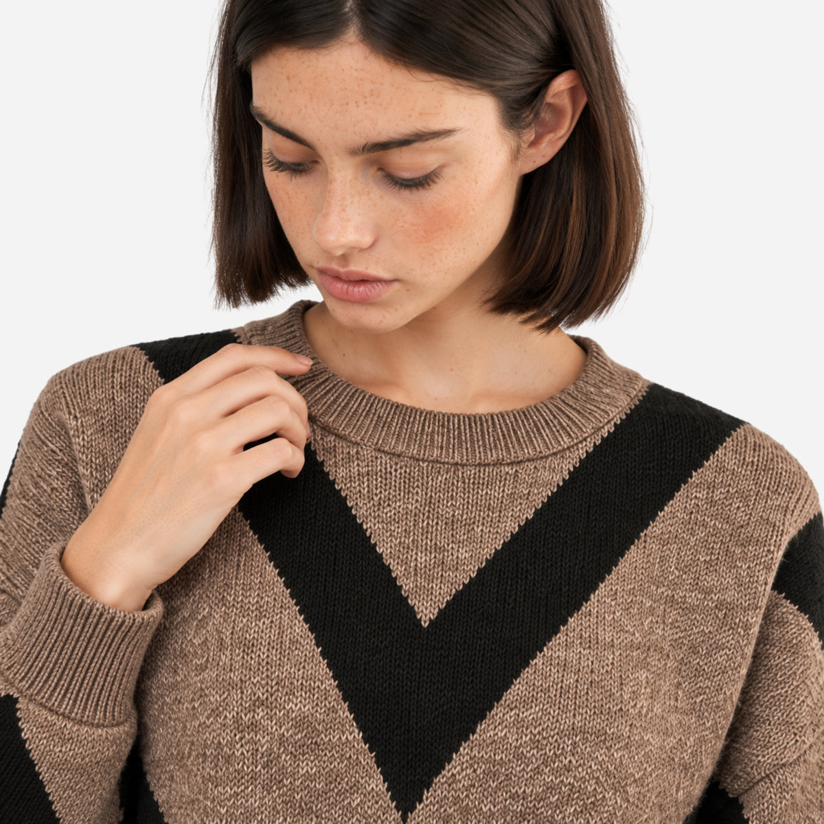 Women’s Chevron Pattern Crew Neck Jumper-Fowsa