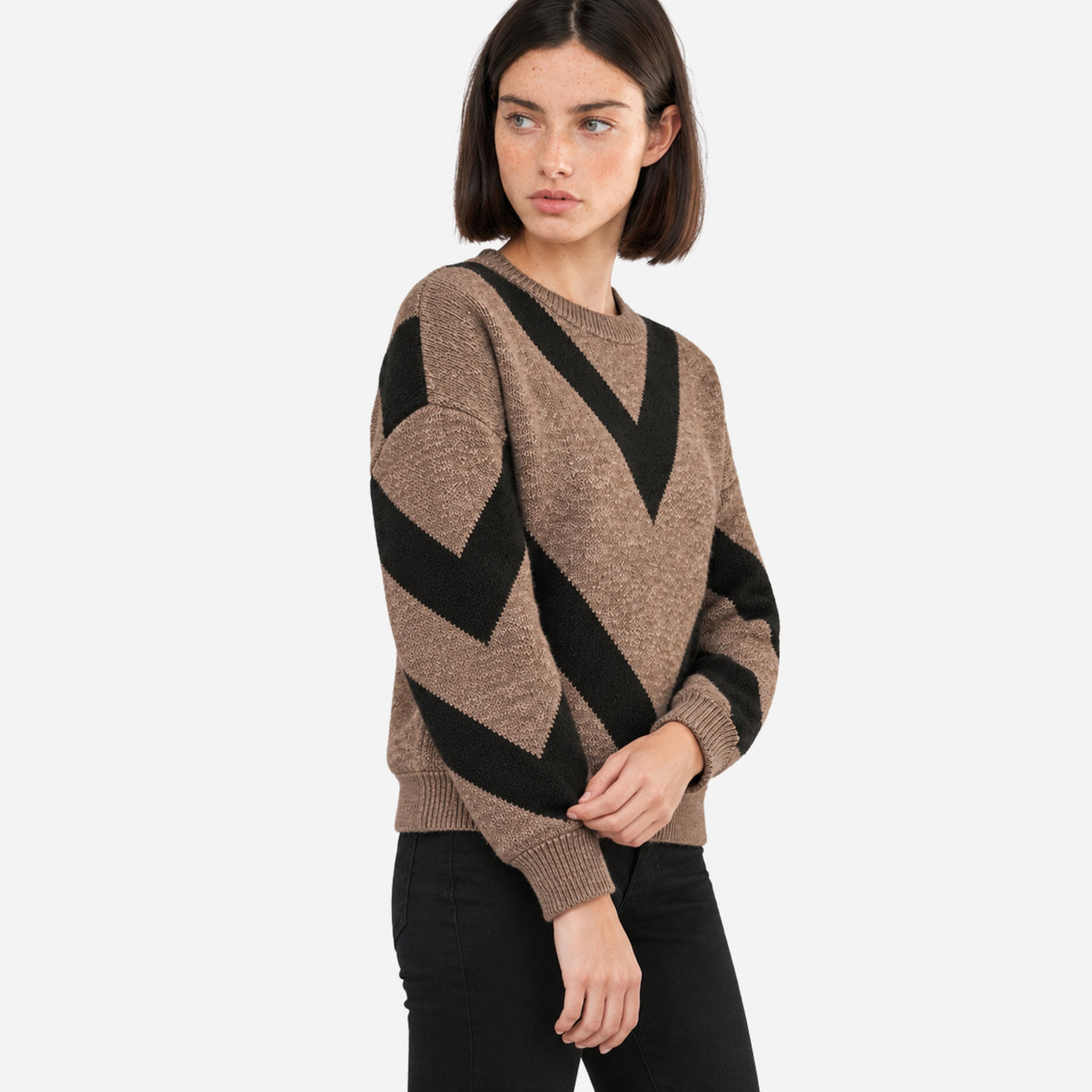 Women’s Chevron Pattern Crew Neck Jumper-Fowsa