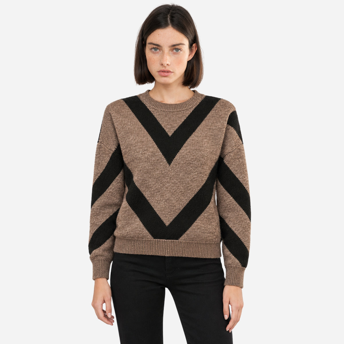 Women’s Chevron Pattern Crew Neck Jumper-Fowsa