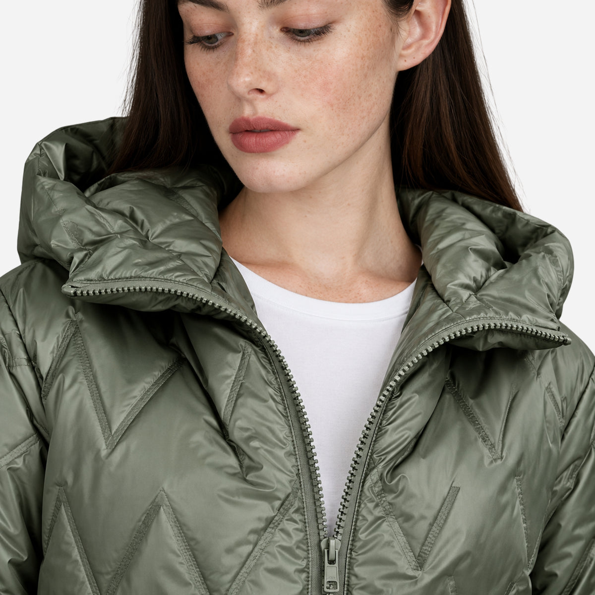 Women’s Chevron-Quilted Hooded Padded Jacket-Fowsa