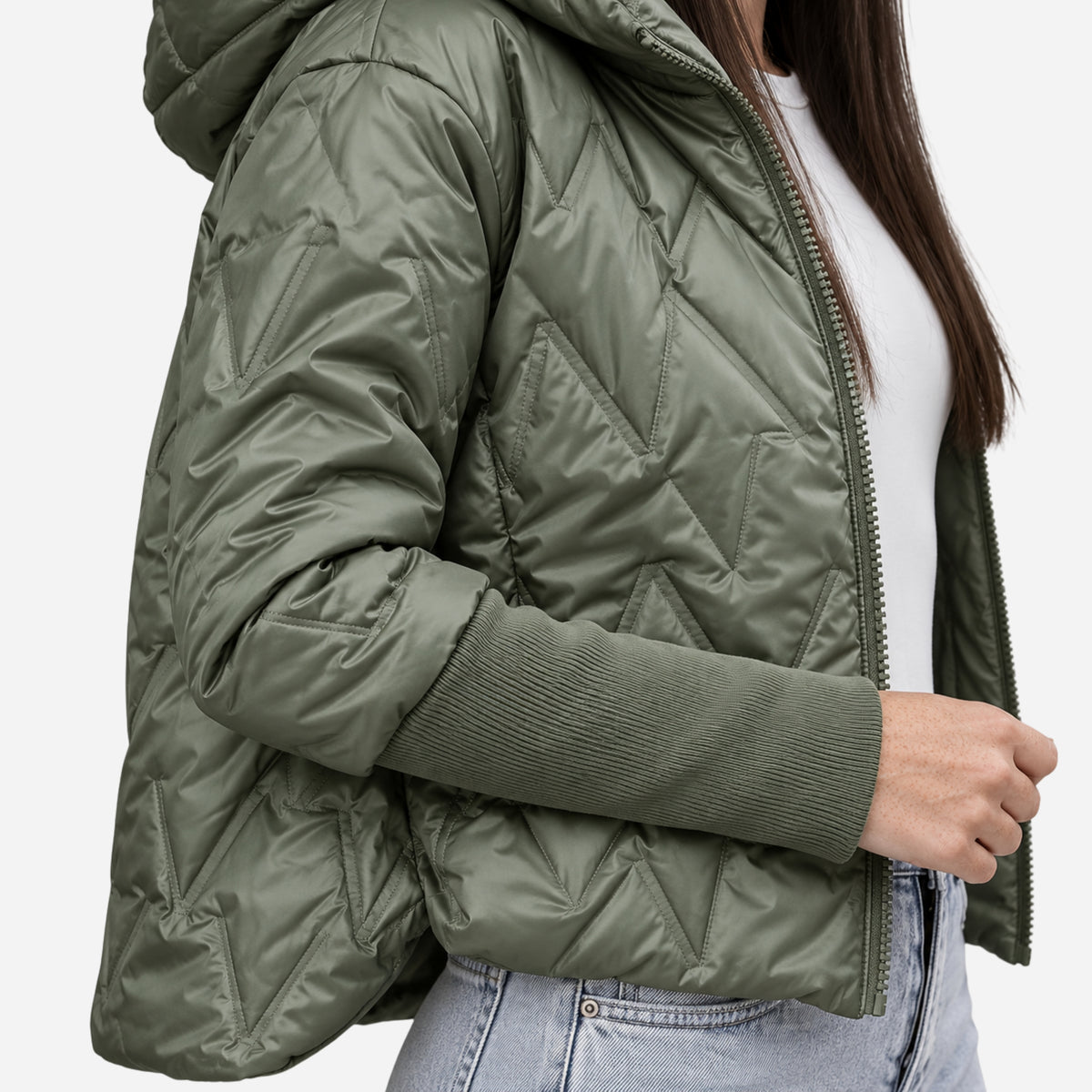 Women’s Chevron-Quilted Hooded Padded Jacket-Fowsa