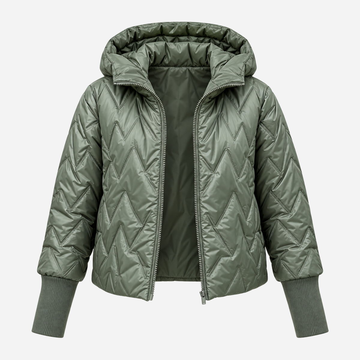 Women’s Chevron-Quilted Hooded Padded Jacket-Fowsa