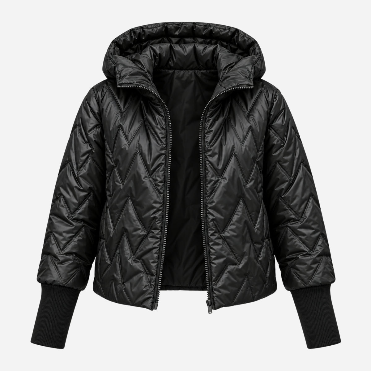 Women’s Chevron-Quilted Hooded Padded Jacket-Fowsa