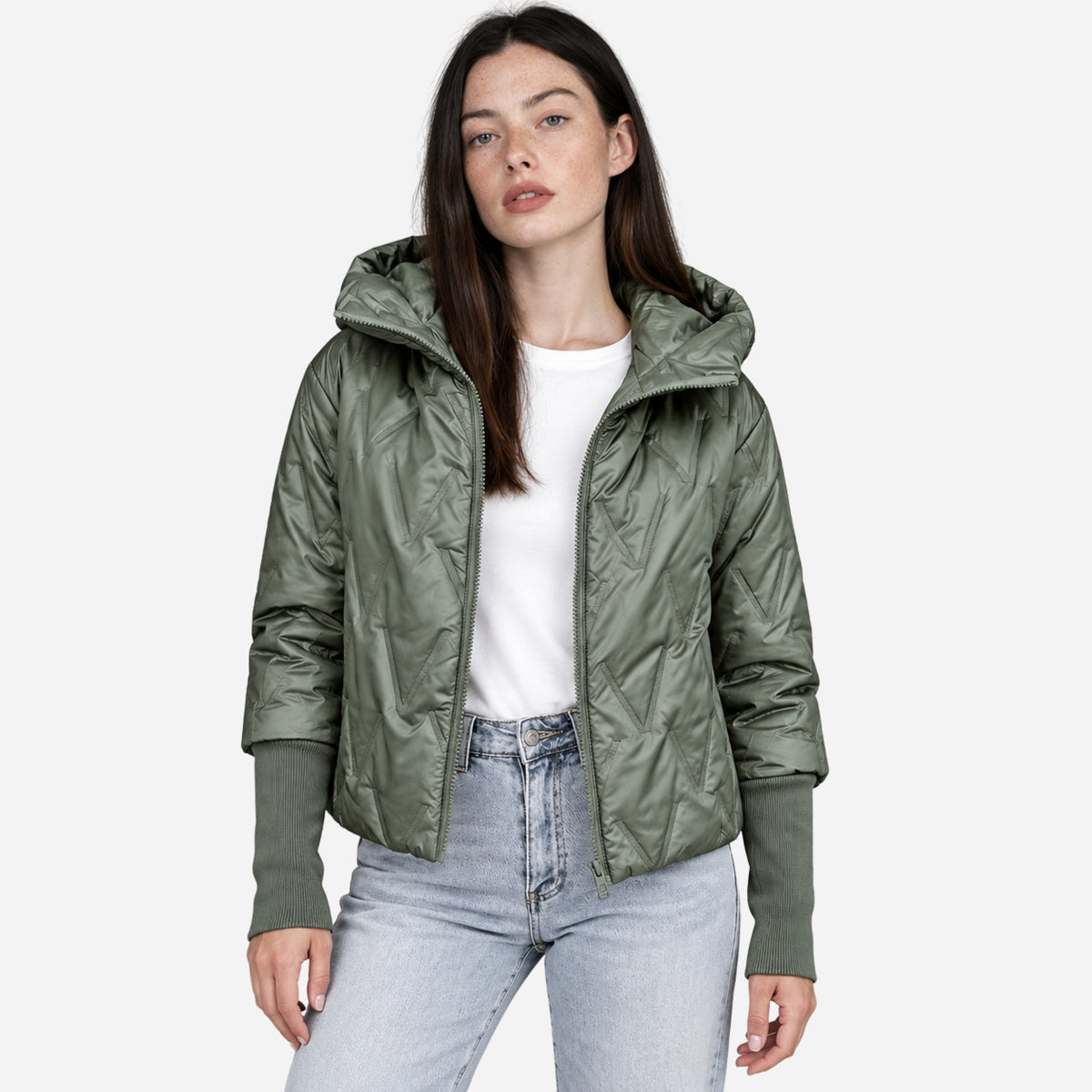 Women’s Chevron-Quilted Hooded Padded Jacket-Fowsa