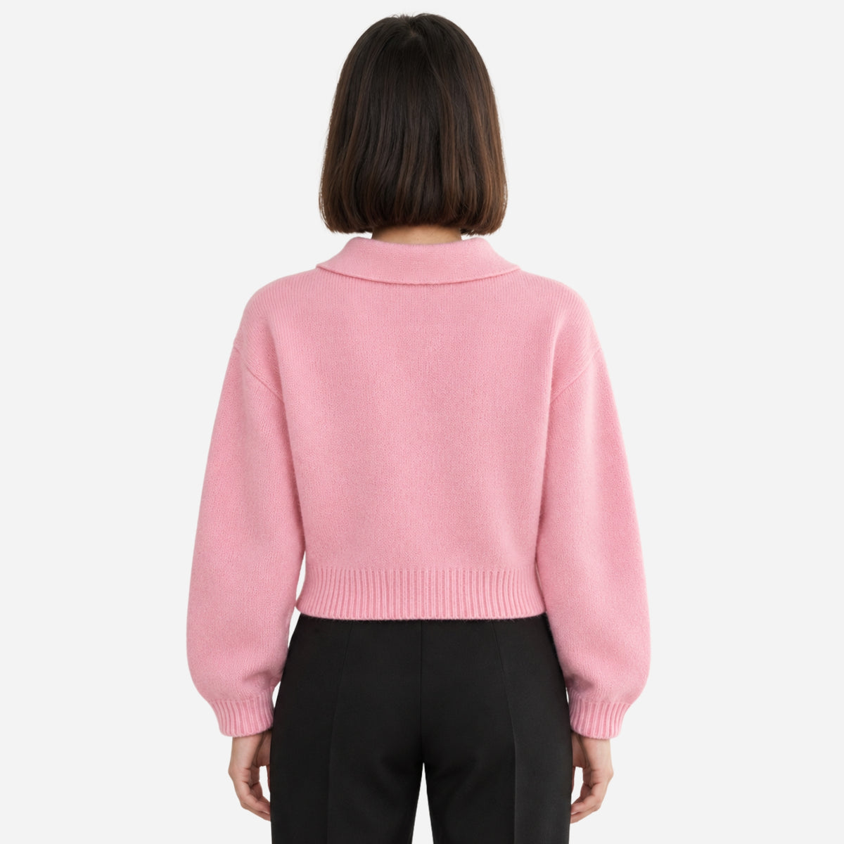 Women’s Collared Button-Front Cropped Cardigan Jumper-Fowsa