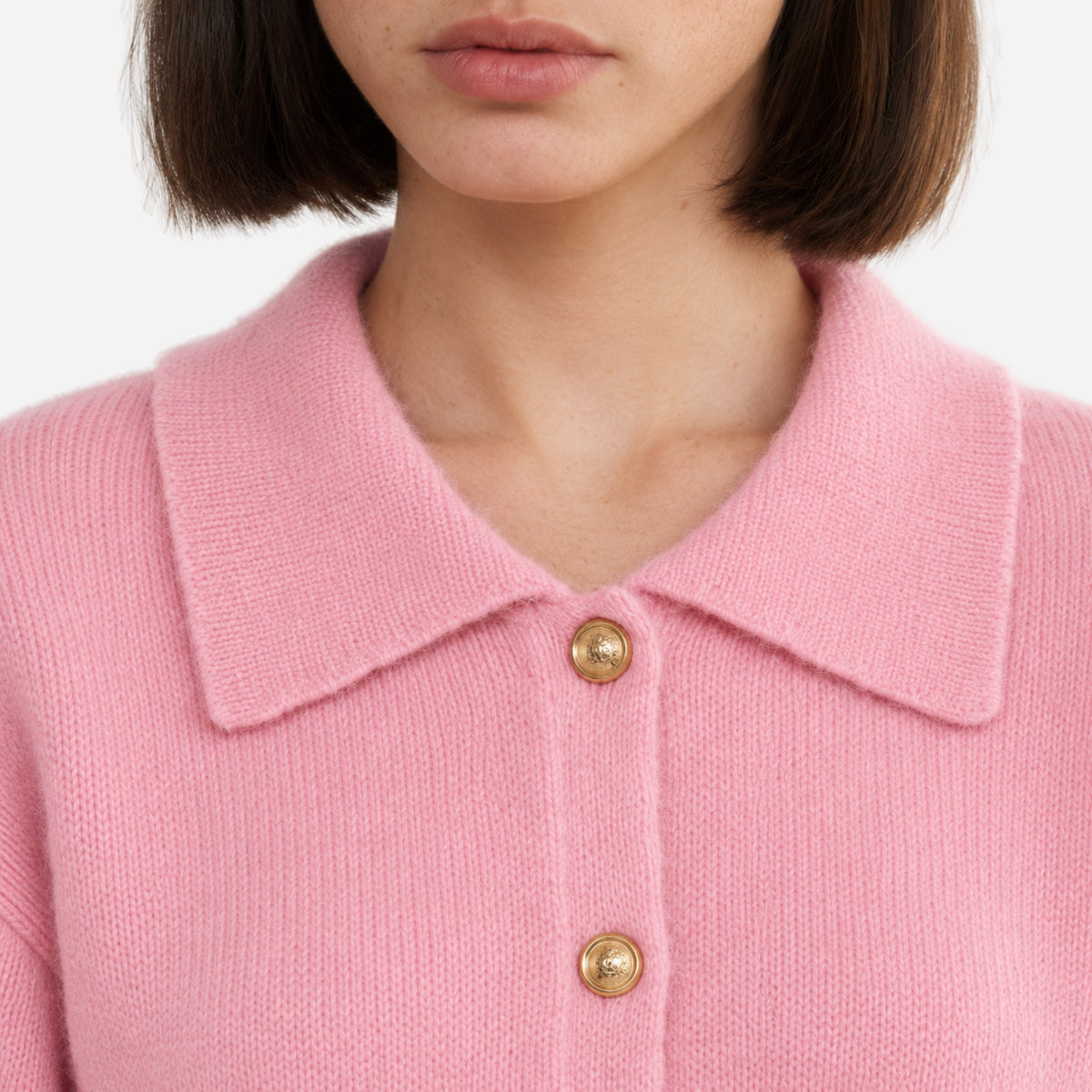 Women’s Collared Button-Front Cropped Cardigan Jumper-Fowsa