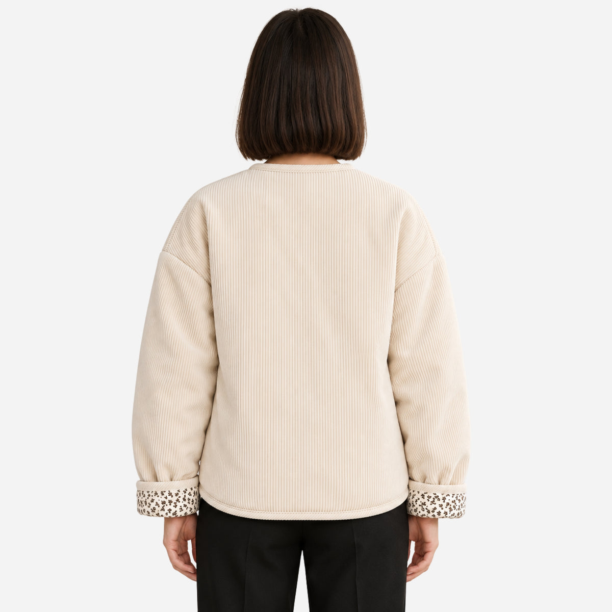 Women’s Collarless Corduroy Padded Jacket-Fowsa