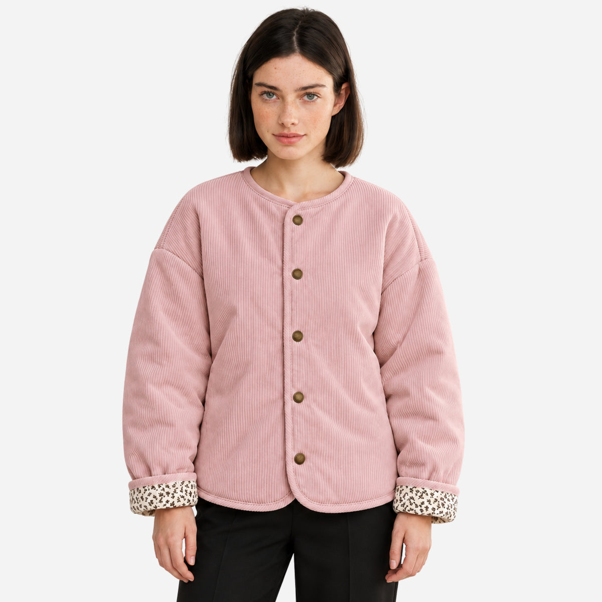 Women’s Collarless Corduroy Padded Jacket-Fowsa