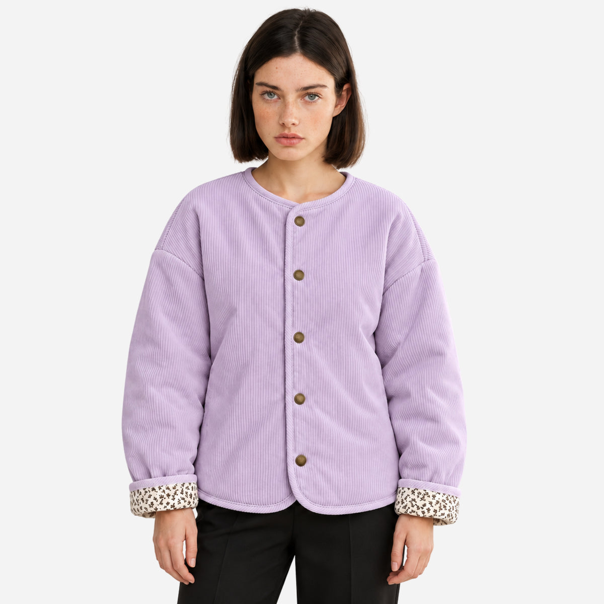 Women’s Collarless Corduroy Padded Jacket-Fowsa