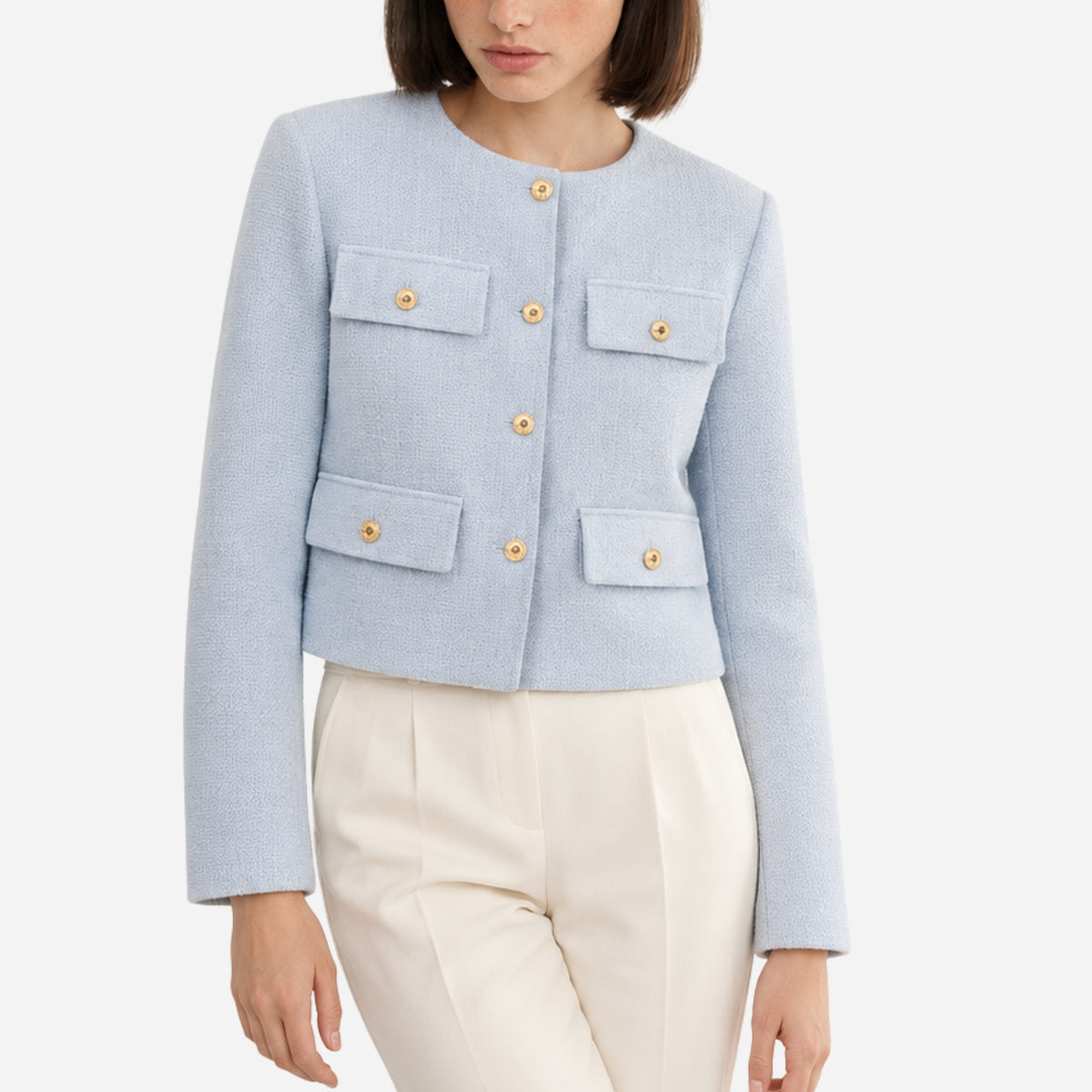 Women’s Collarless Multi-Pocket Short Blazer-Fowsa