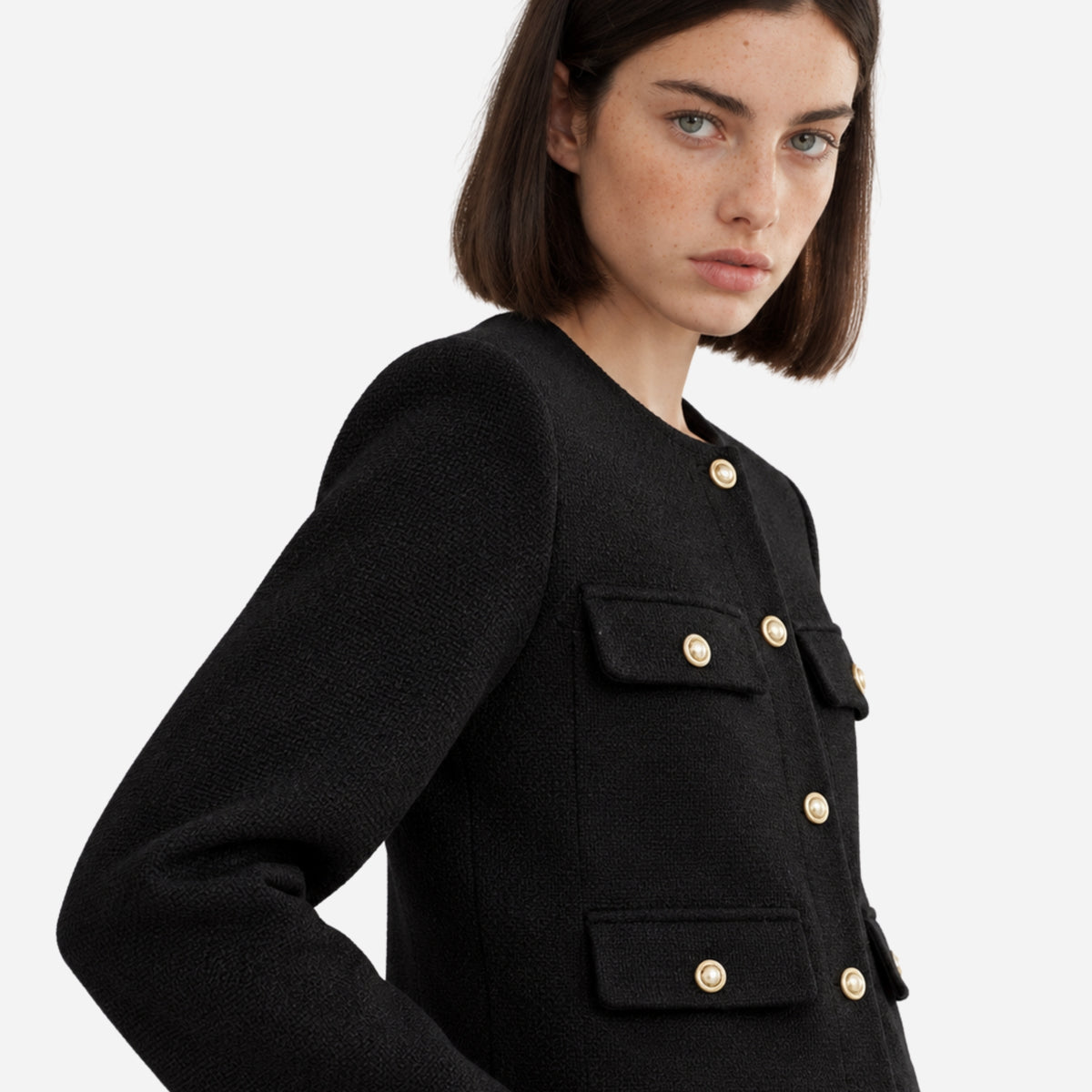 Women’s Collarless Multi-Pocket Short Blazer-Fowsa