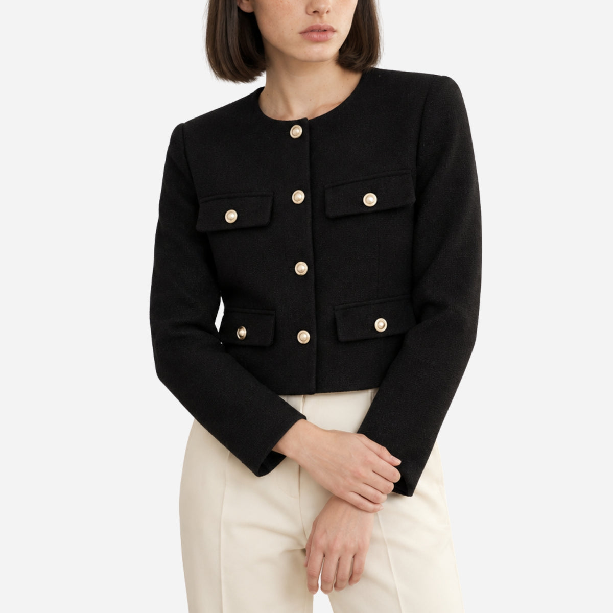 Women’s Collarless Multi-Pocket Short Blazer-Fowsa
