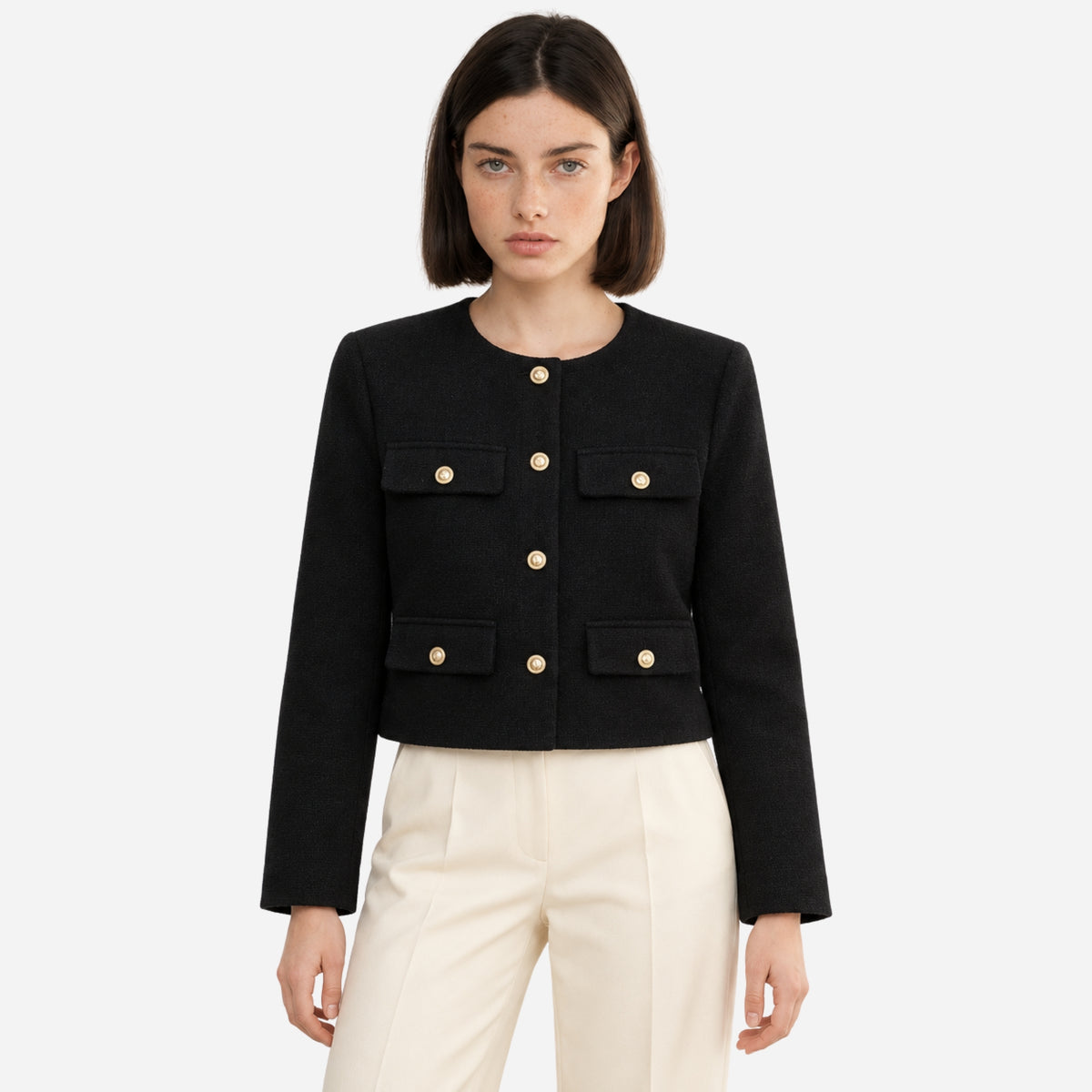 Women’s Collarless Multi-Pocket Short Blazer-Fowsa