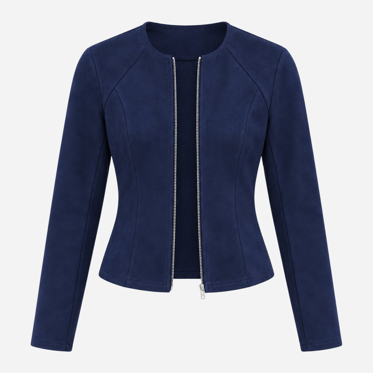 Women’s Collarless Textured Zip-Cuff Cropped Jacket-Fowsa