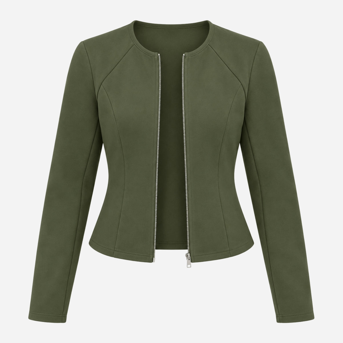 Women’s Collarless Textured Zip-Cuff Cropped Jacket-Fowsa