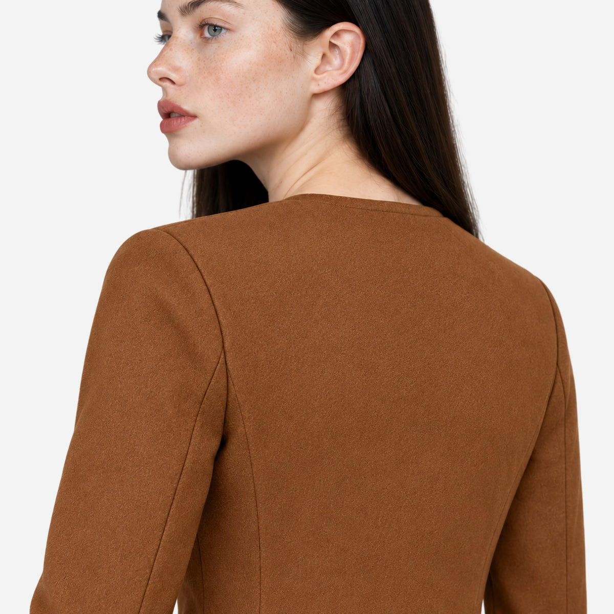 Women’s Collarless Textured Zip-Cuff Cropped Jacket-Fowsa