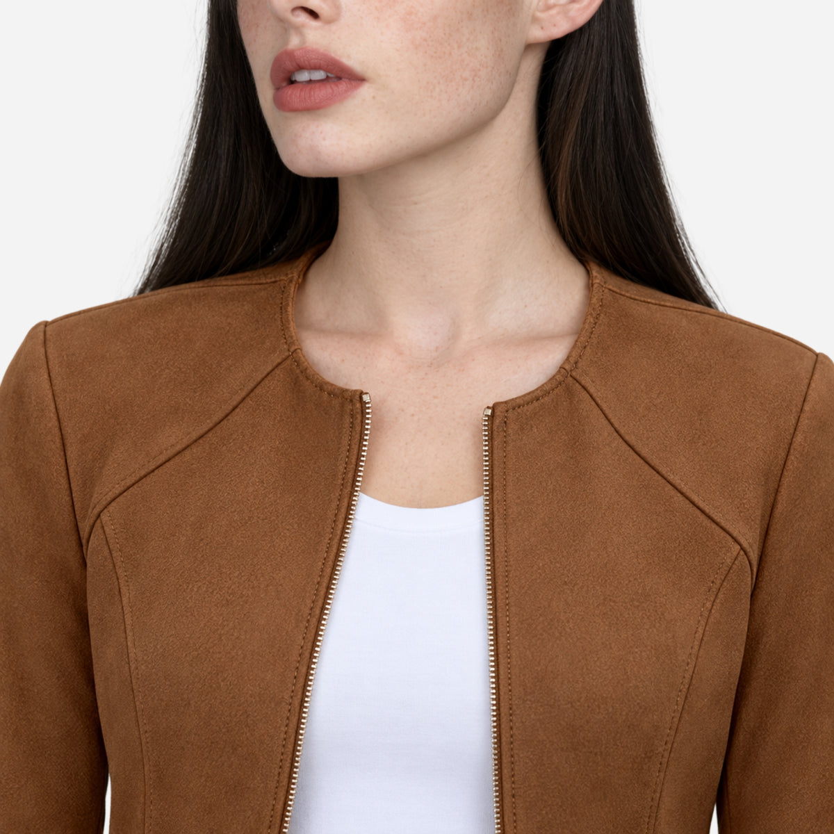 Women’s Collarless Textured Zip-Cuff Cropped Jacket-Fowsa