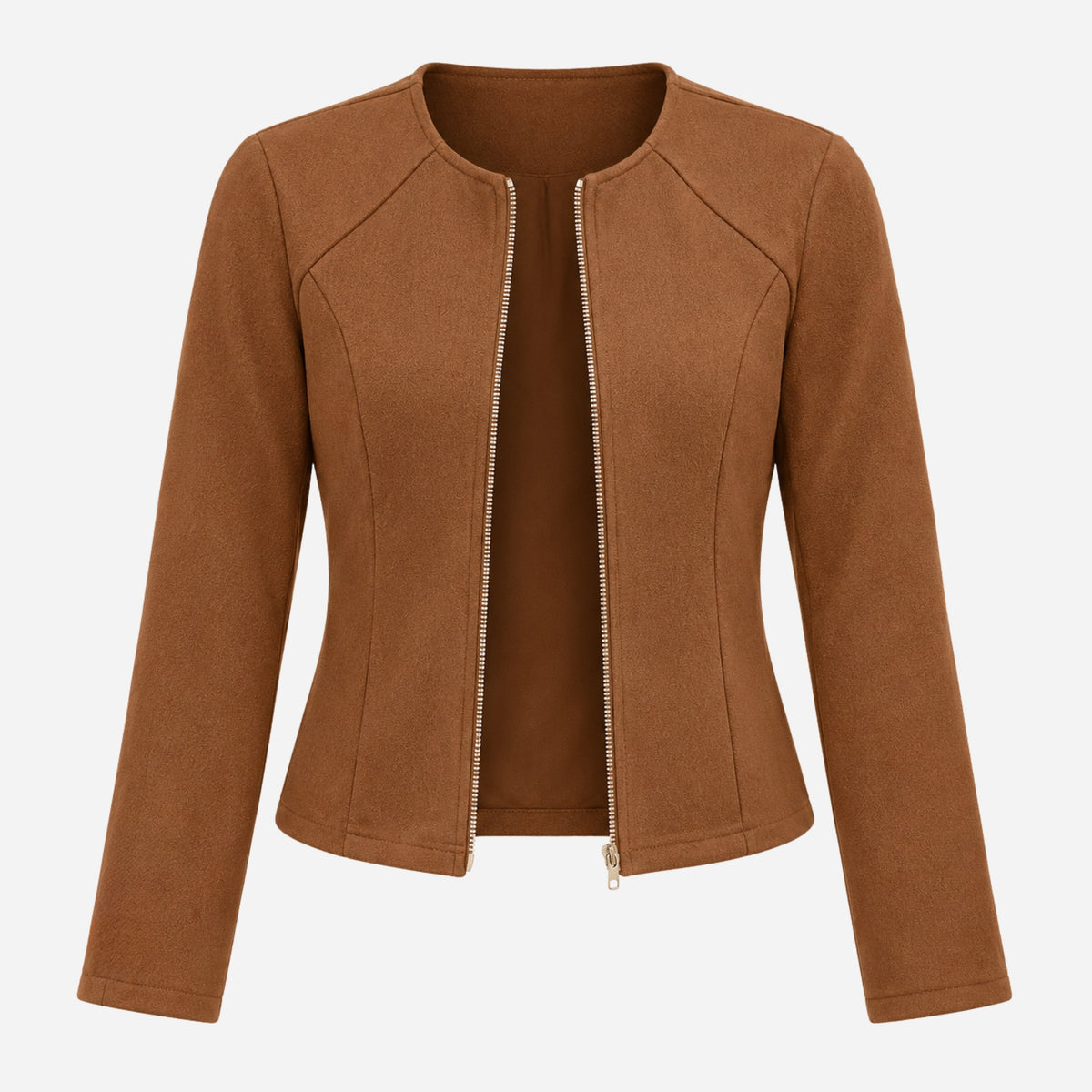 Women’s Collarless Textured Zip-Cuff Cropped Jacket-Fowsa