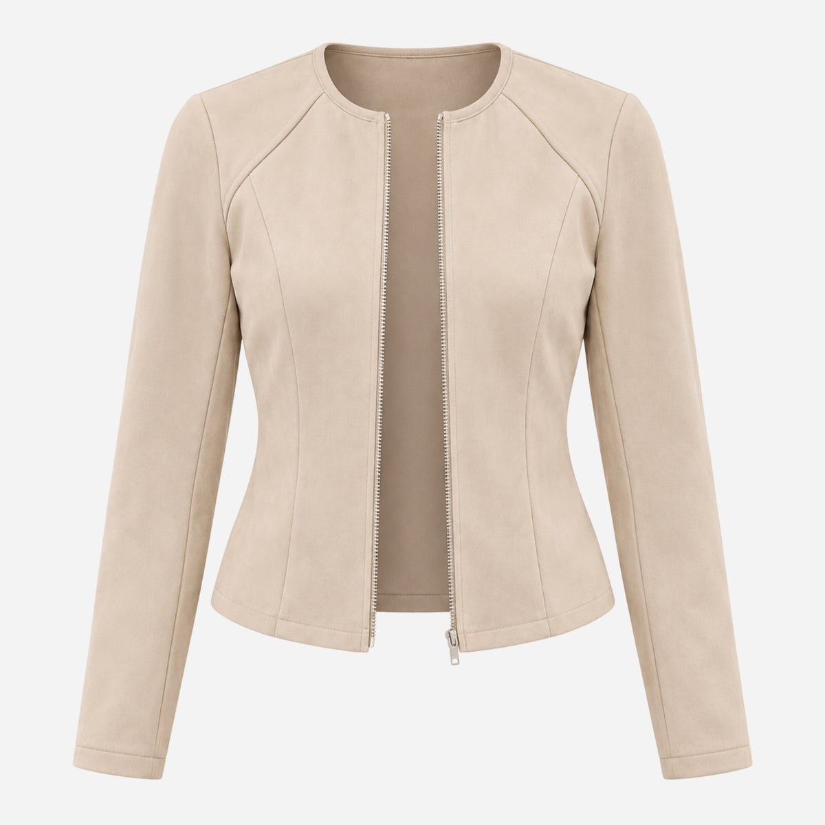 Women’s Collarless Textured Zip-Cuff Cropped Jacket-Fowsa