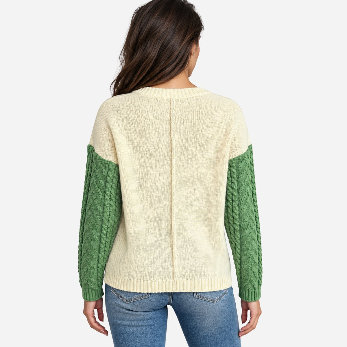 Women’s Colour-Block Cable-Knit Jumper-Fowsa