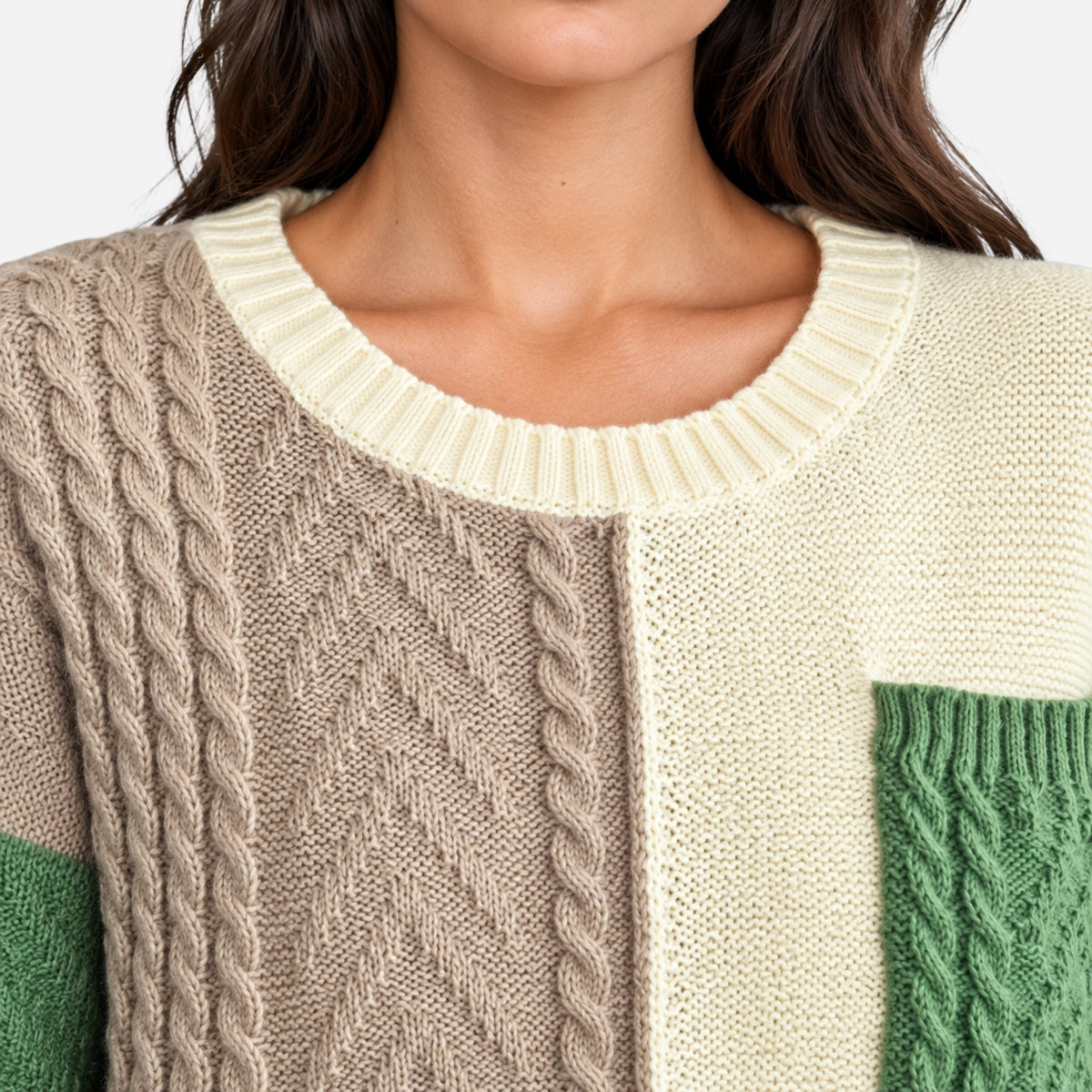 Women’s Colour-Block Cable-Knit Jumper-Fowsa