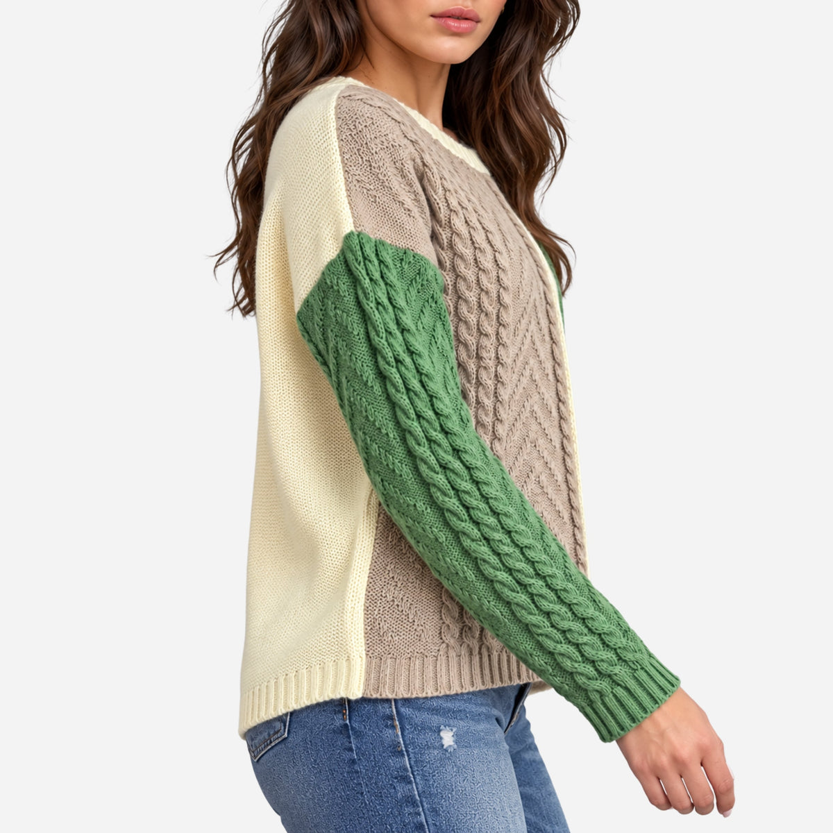 Women’s Colour-Block Cable-Knit Jumper-Fowsa