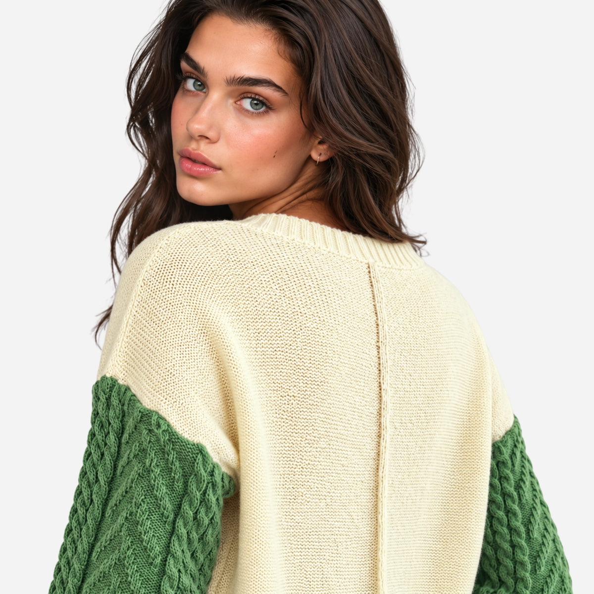 Women’s Colour-Block Cable-Knit Jumper-Fowsa