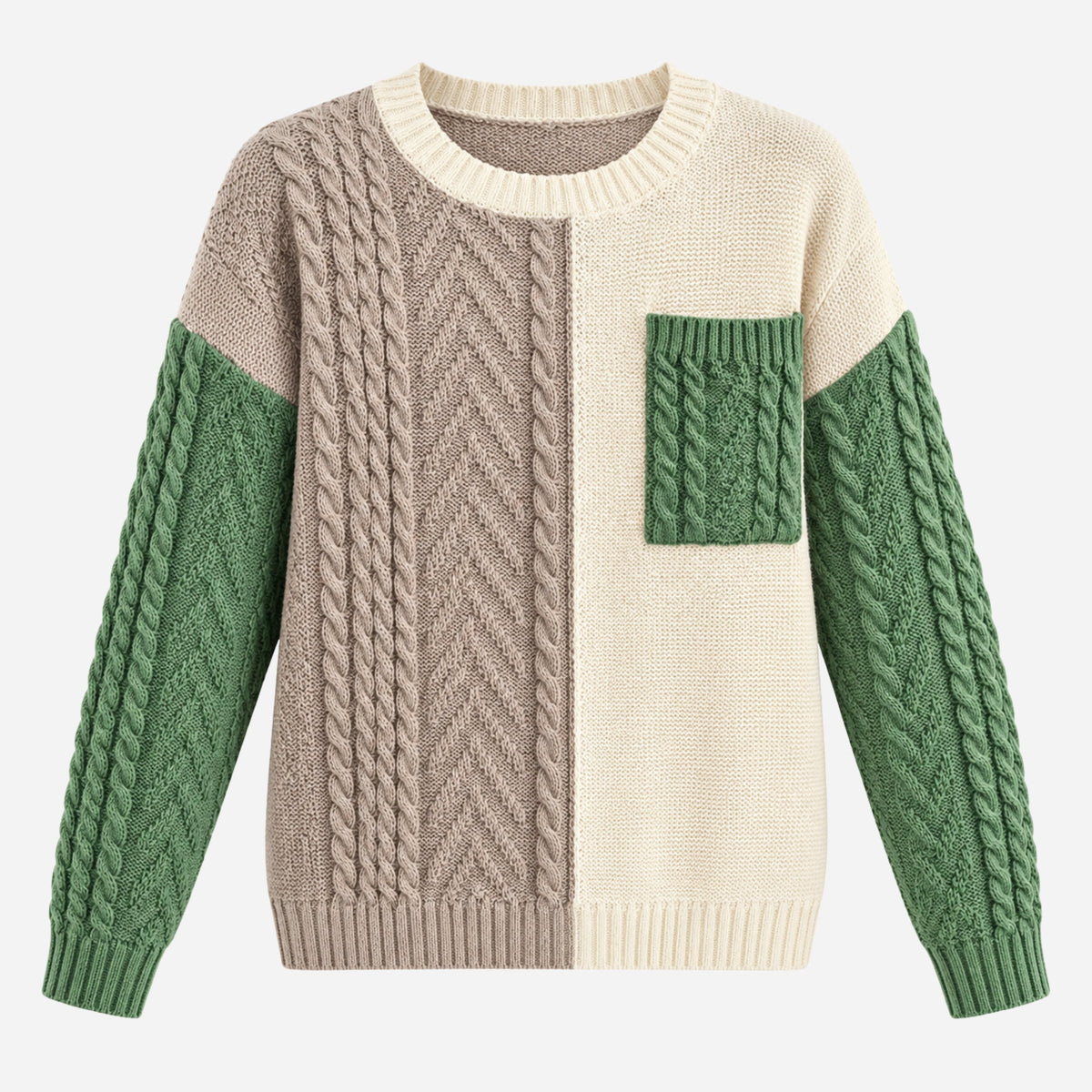 Women’s Colour-Block Cable-Knit Jumper-Fowsa