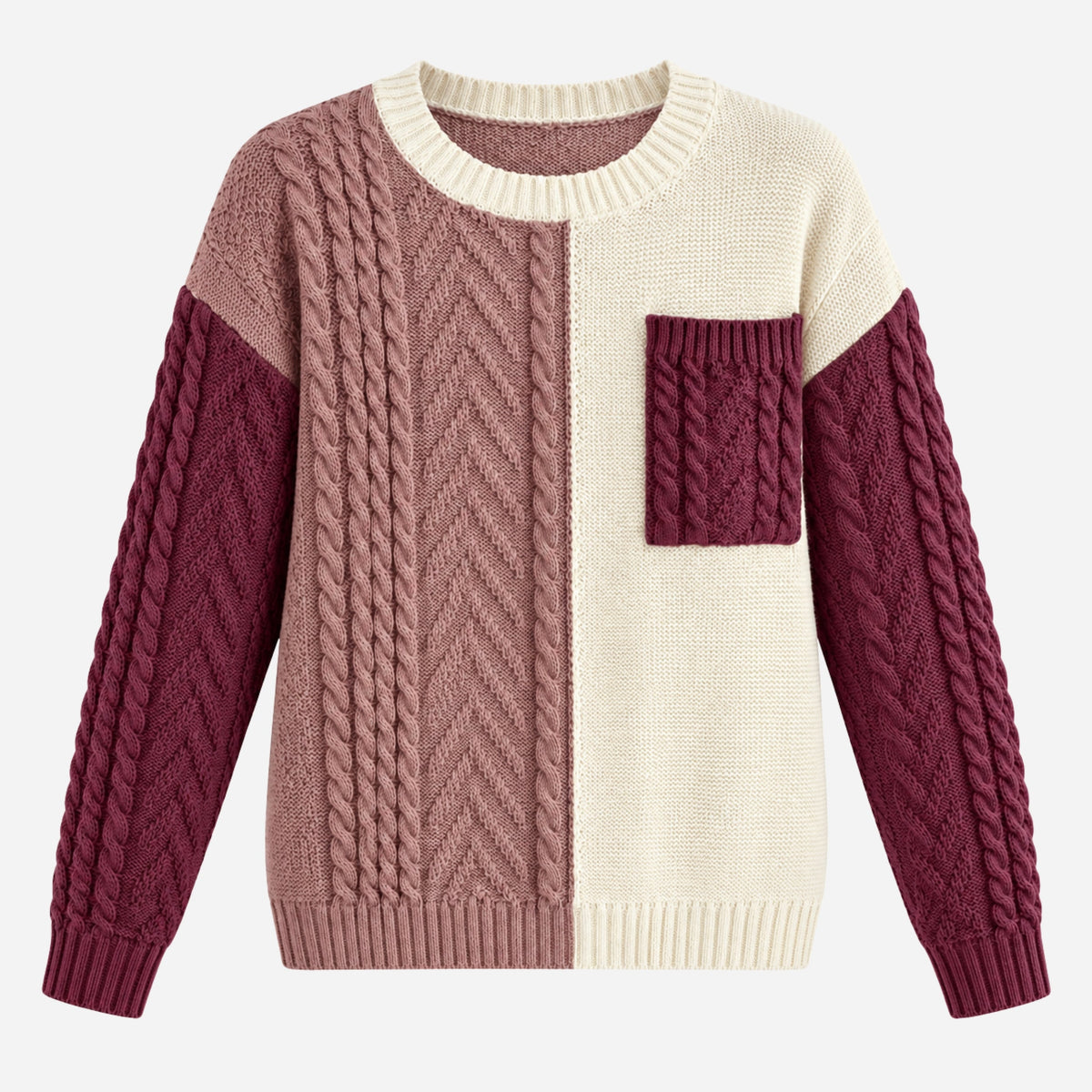 Women’s Colour-Block Cable-Knit Jumper-Fowsa