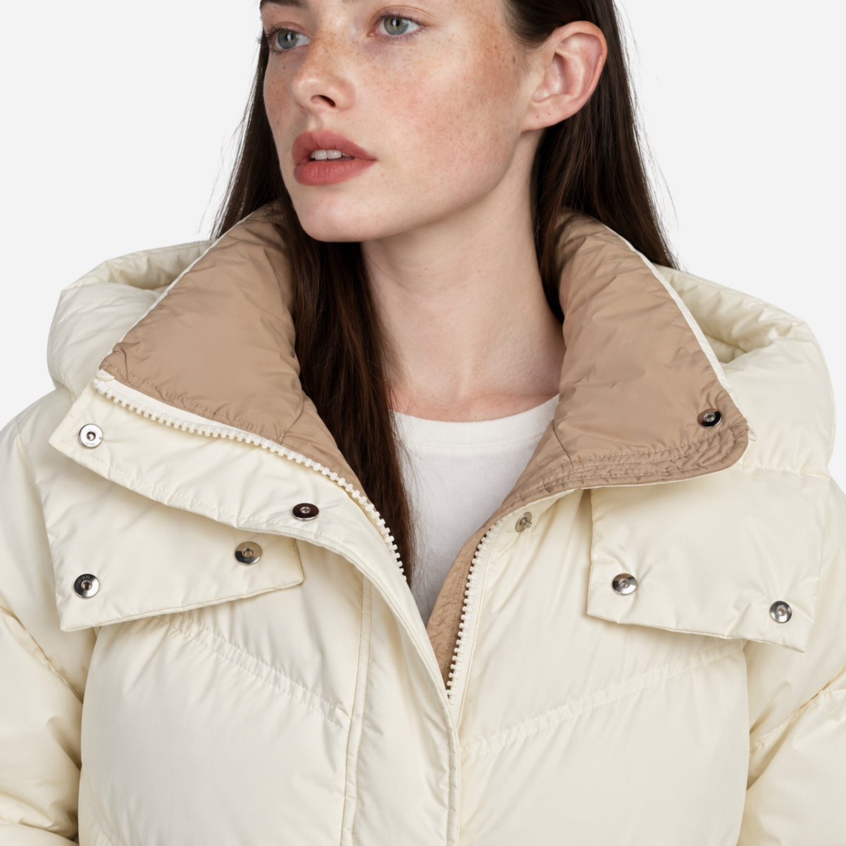 Women’s Colour-Block Hooded Puffer Jacket-Fowsa