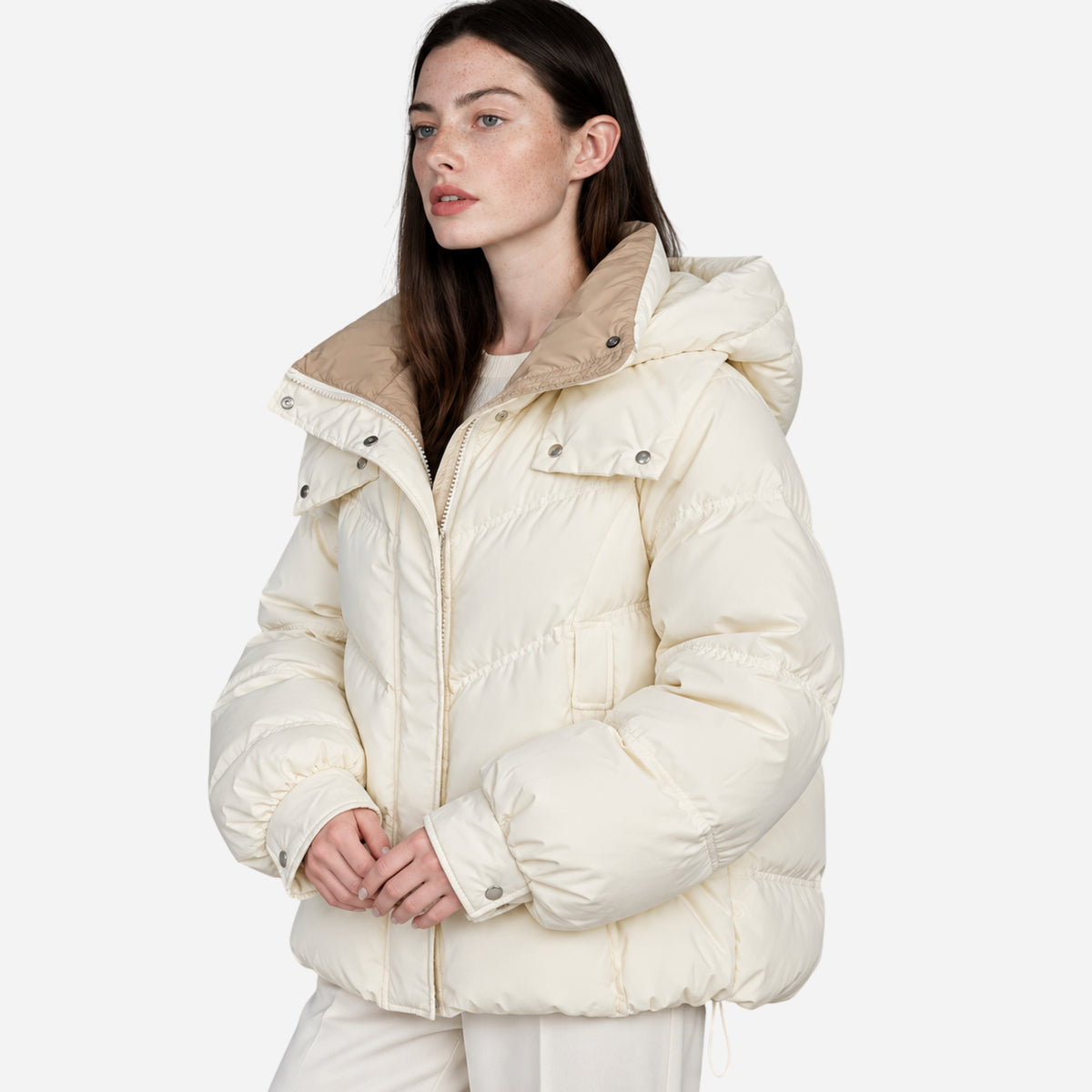 Women’s Colour-Block Hooded Puffer Jacket-Fowsa