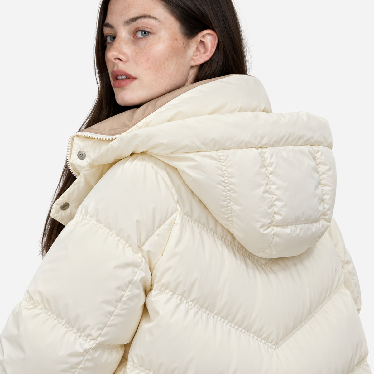 Women’s Colour-Block Hooded Puffer Jacket-Fowsa
