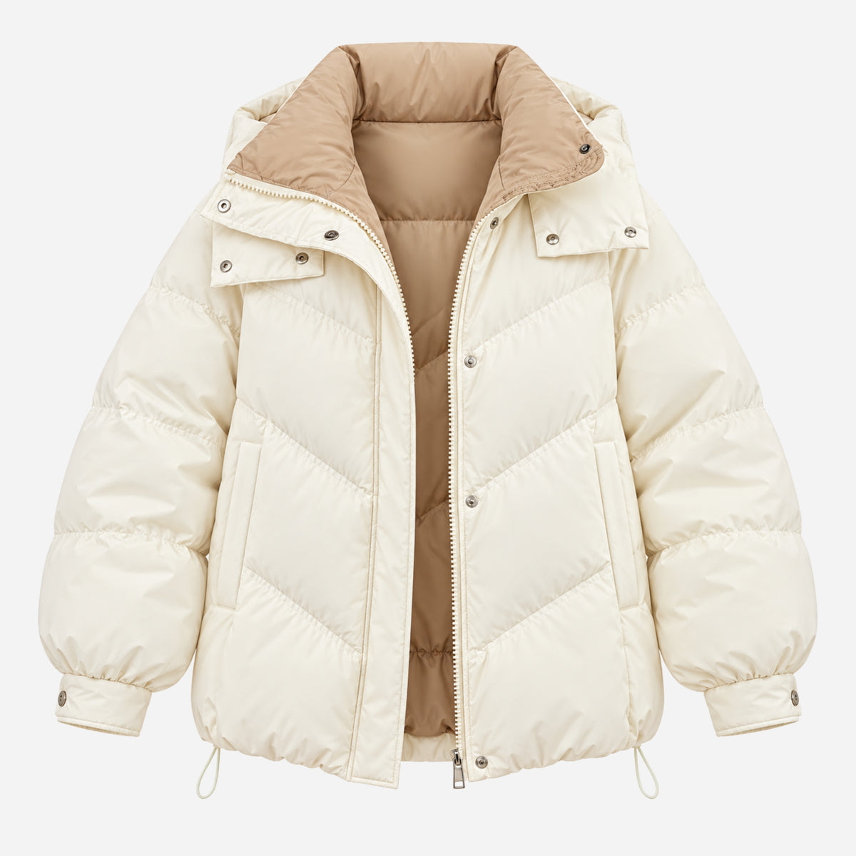 Women’s Colour-Block Hooded Puffer Jacket-Fowsa