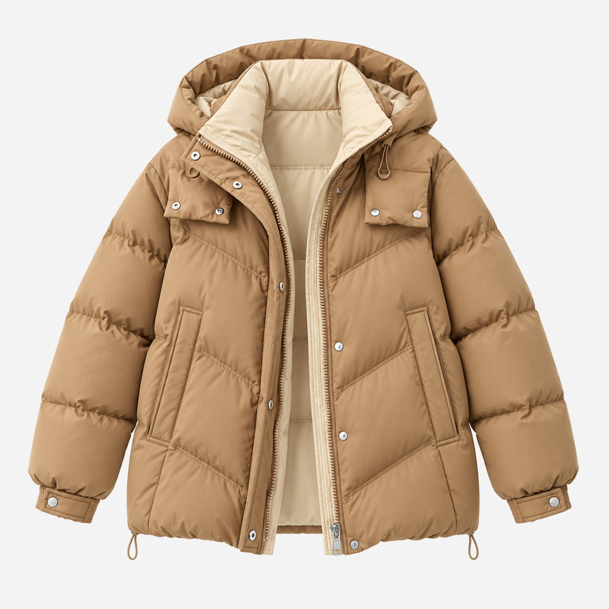 Women’s Colour-Block Hooded Puffer Jacket-Fowsa