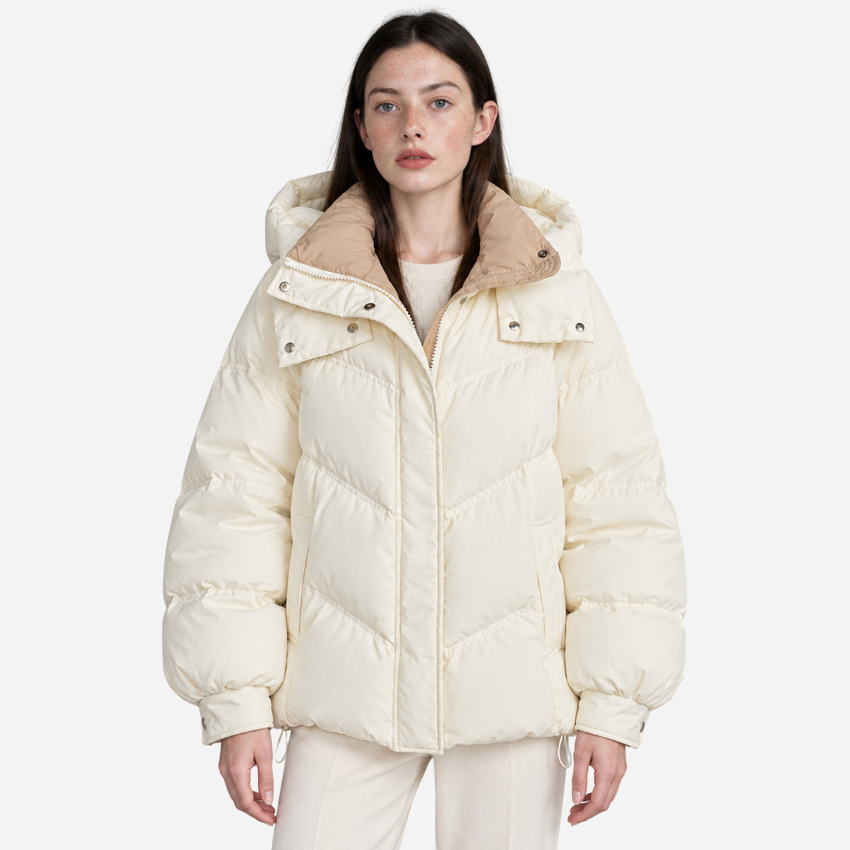 Women’s Colour-Block Hooded Puffer Jacket-Fowsa