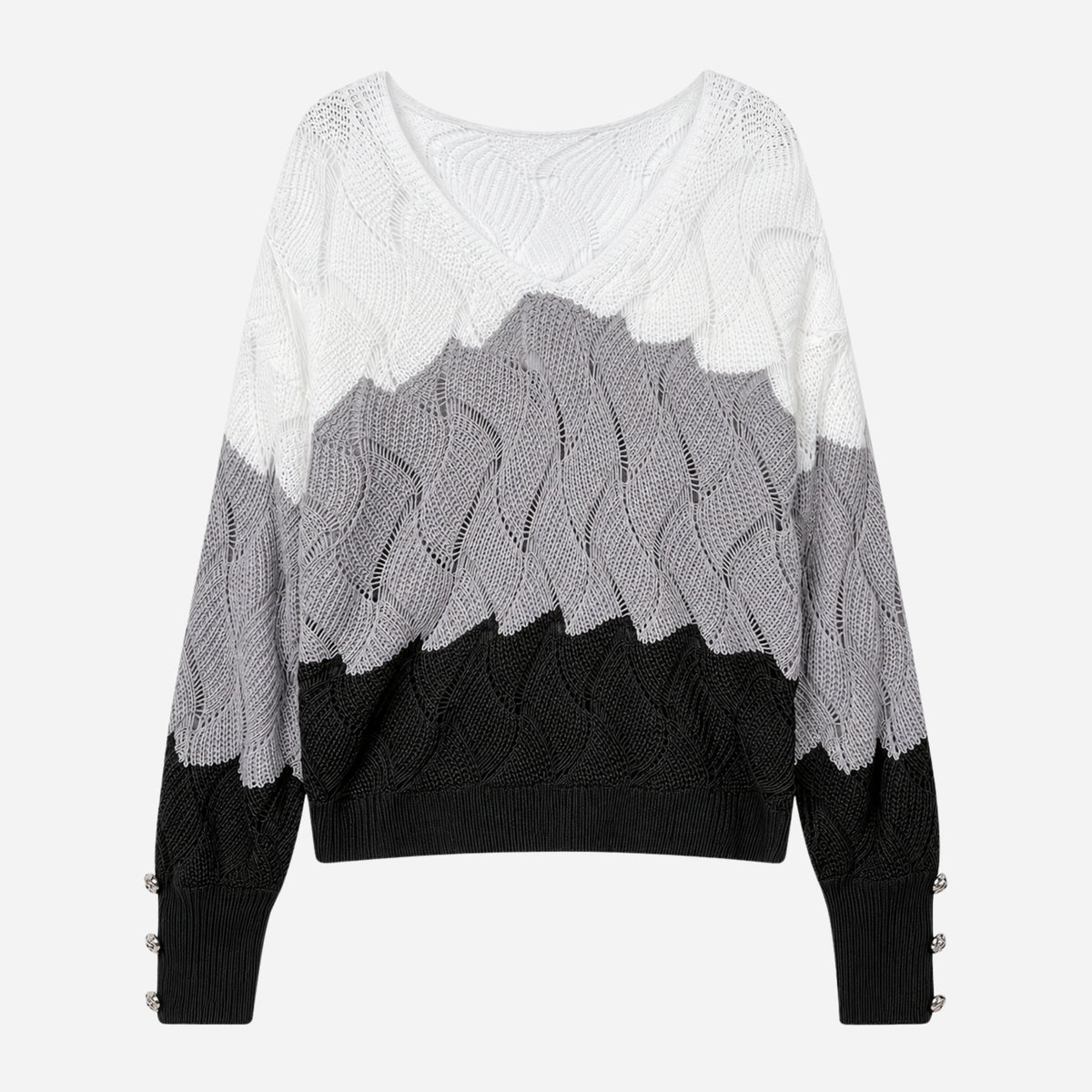 Women’s Colour-Block Openwork V-Neck Knitted Jumper-Fowsa