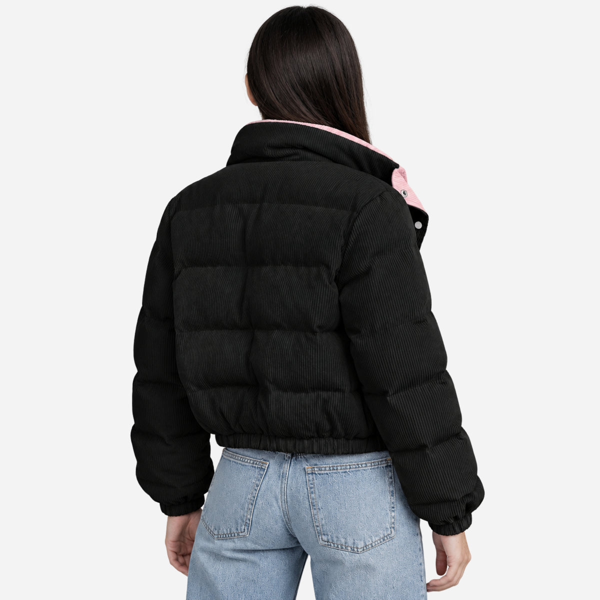 Women’s Contrast-Collar Corduroy Puffer Jacket-Fowsa