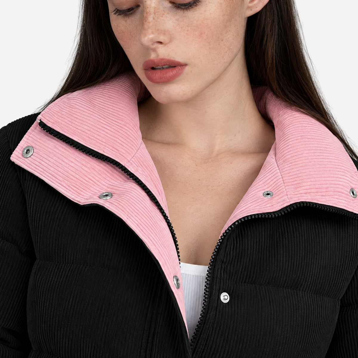 Women’s Contrast-Collar Corduroy Puffer Jacket-Fowsa