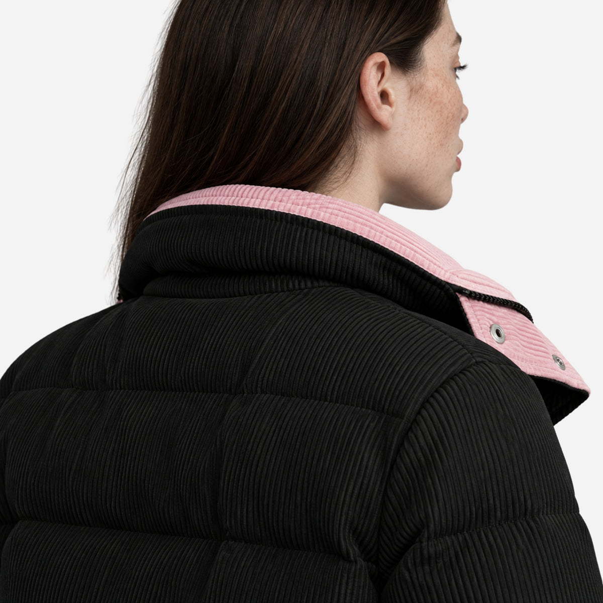Women’s Contrast-Collar Corduroy Puffer Jacket-Fowsa