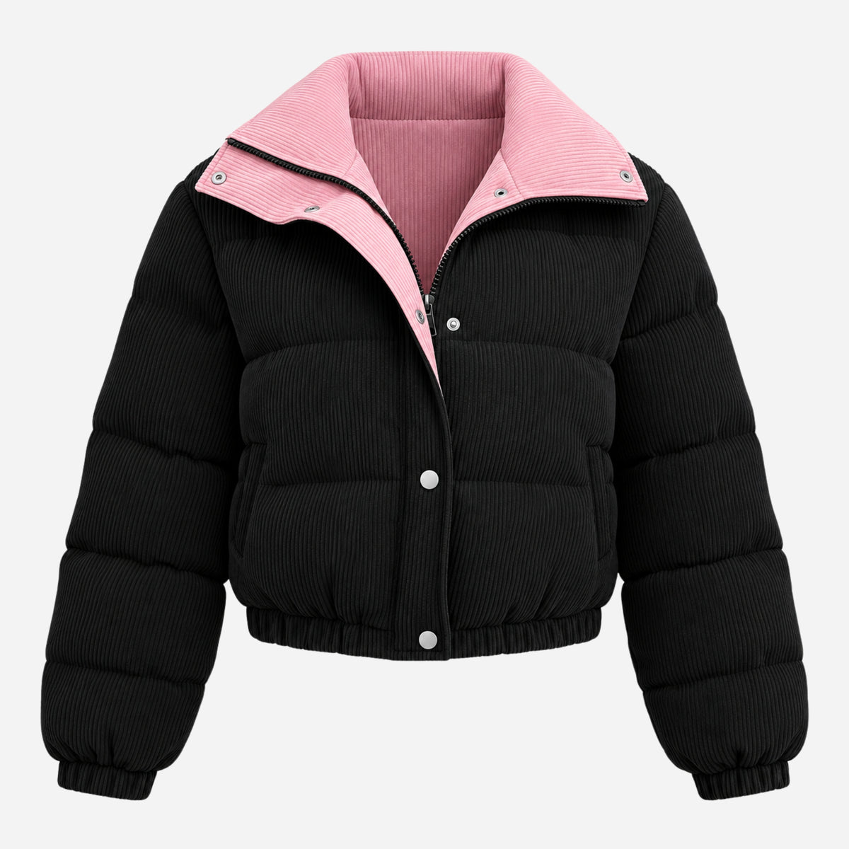 Women’s Contrast-Collar Corduroy Puffer Jacket-Fowsa