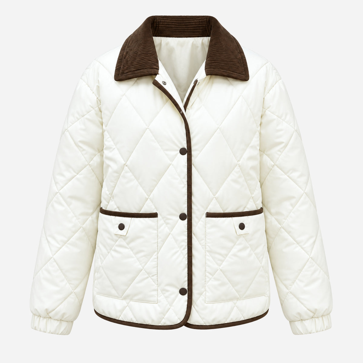 Women's Contrast-Collar Diamond-Quilted Jacket-Fowsa