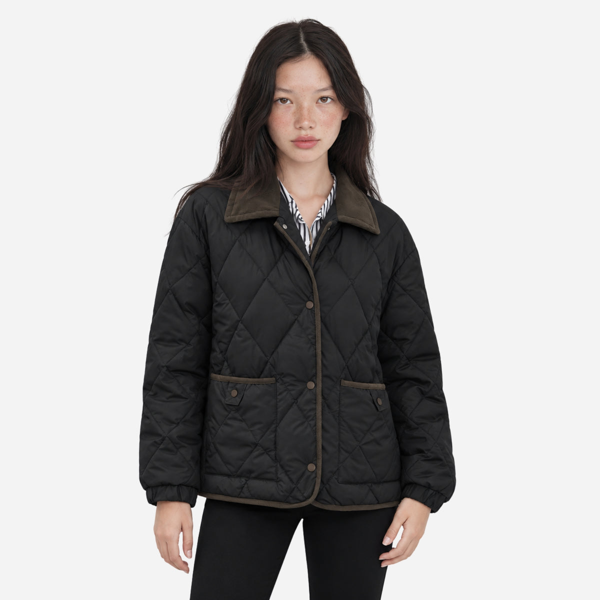 Women's Contrast-Collar Diamond-Quilted Jacket-Fowsa