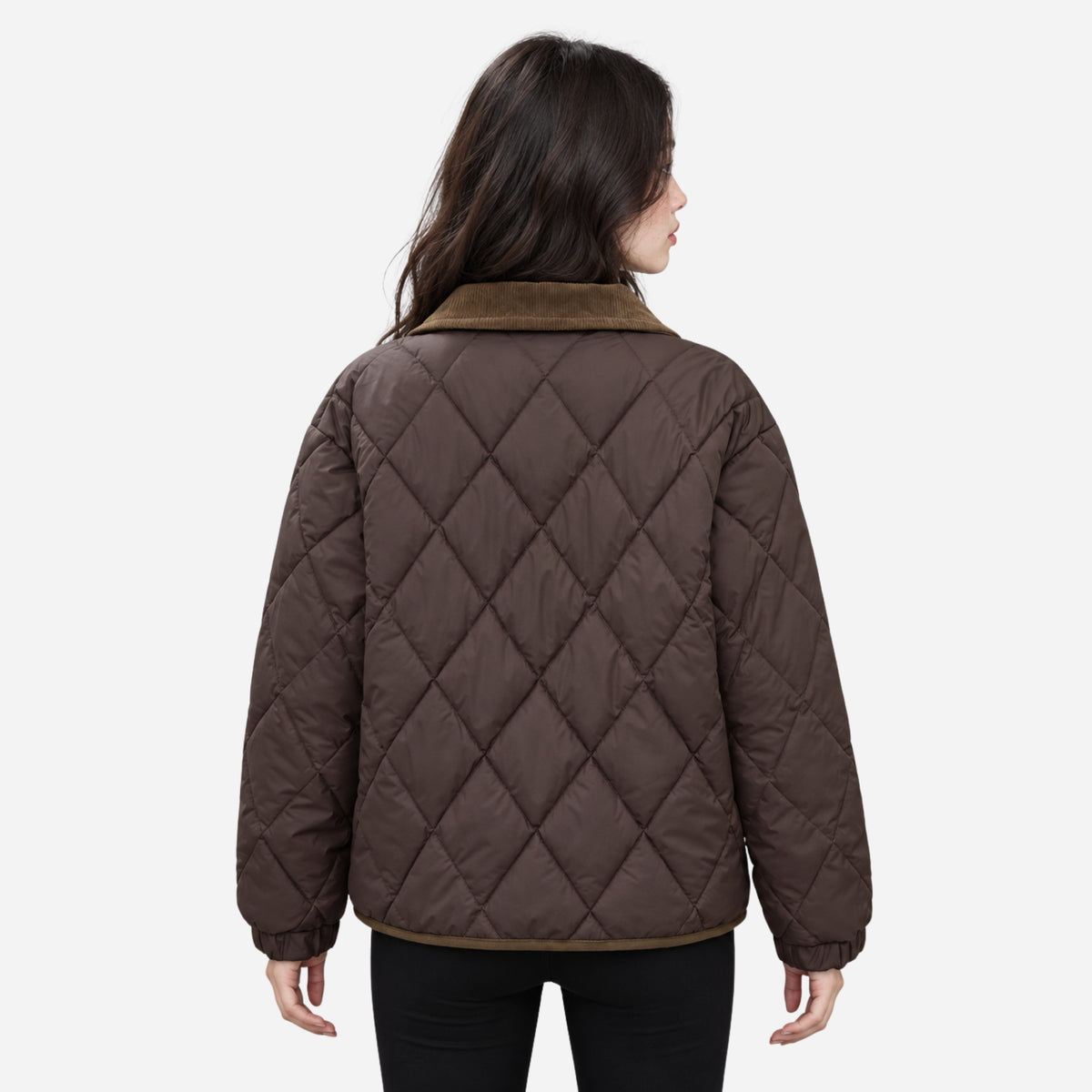 Women's Contrast-Collar Diamond-Quilted Jacket-Fowsa