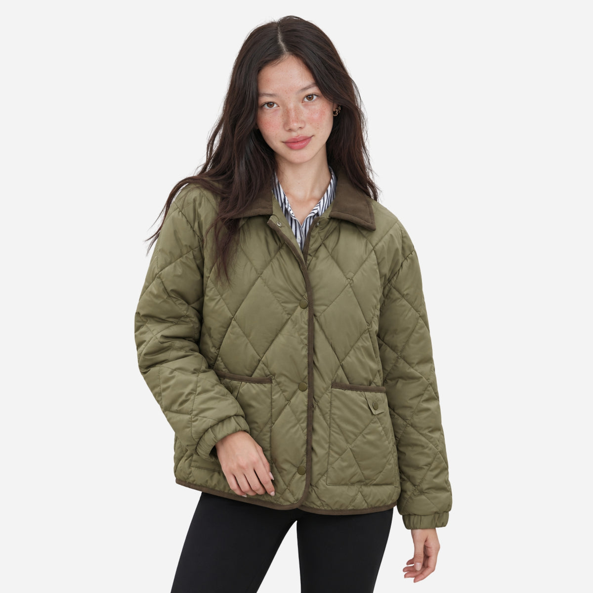 Women's Contrast-Collar Diamond-Quilted Jacket-Fowsa