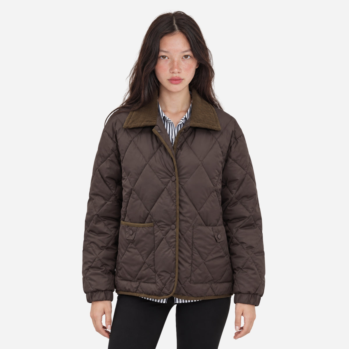Women's Contrast-Collar Diamond-Quilted Jacket-Fowsa