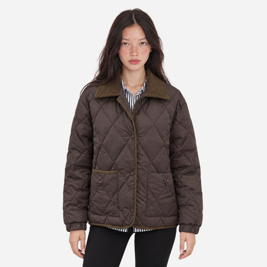 Women's Contrast-Collar Diamond-Quilted Jacket-Fowsa