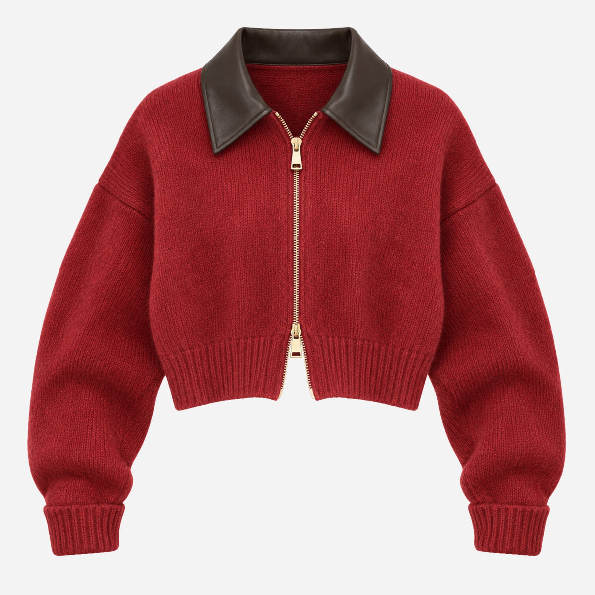 Women’s Contrast-Collar Full-Zip Cropped Jumper-Fowsa