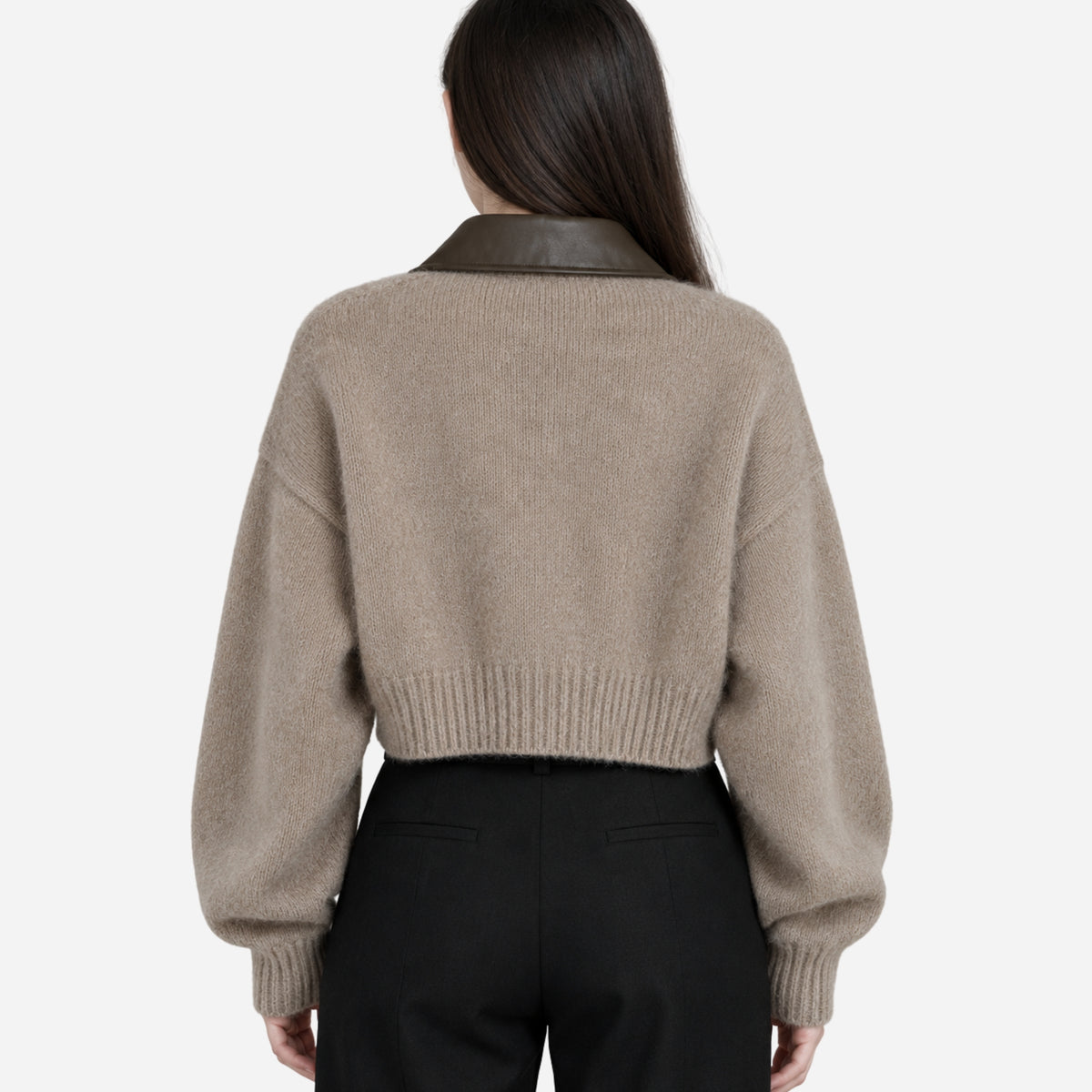 Women’s Contrast-Collar Full-Zip Cropped Jumper-Fowsa