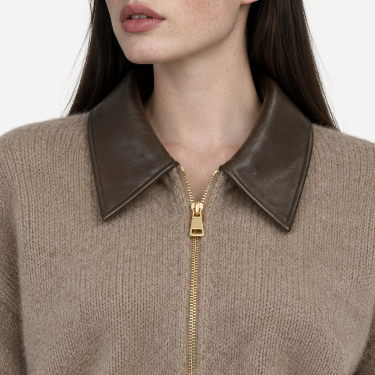 Women’s Contrast-Collar Full-Zip Cropped Jumper-Fowsa