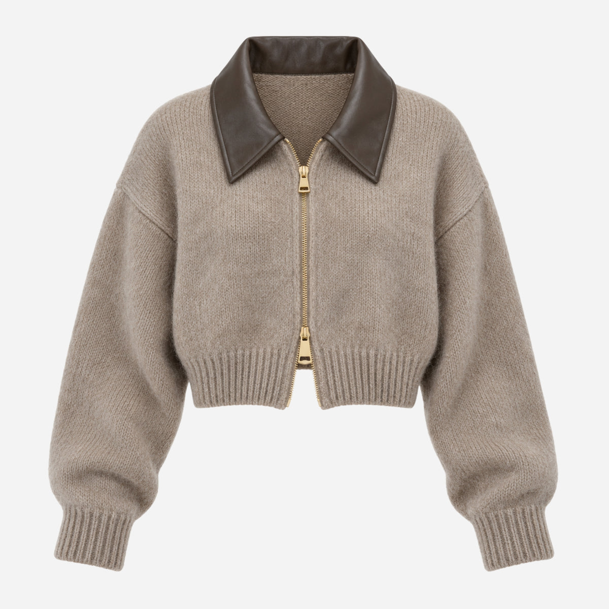Women’s Contrast-Collar Full-Zip Cropped Jumper-Fowsa